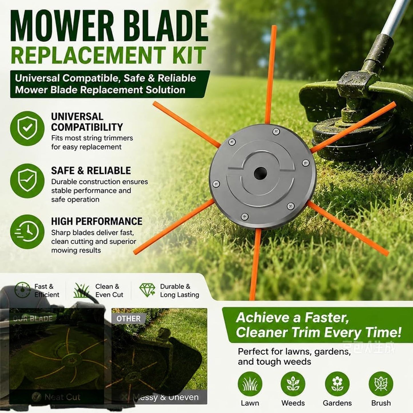 6-Stream String Lawn Mower Blade – Universal Heavy-Duty Weed Trimmer Head