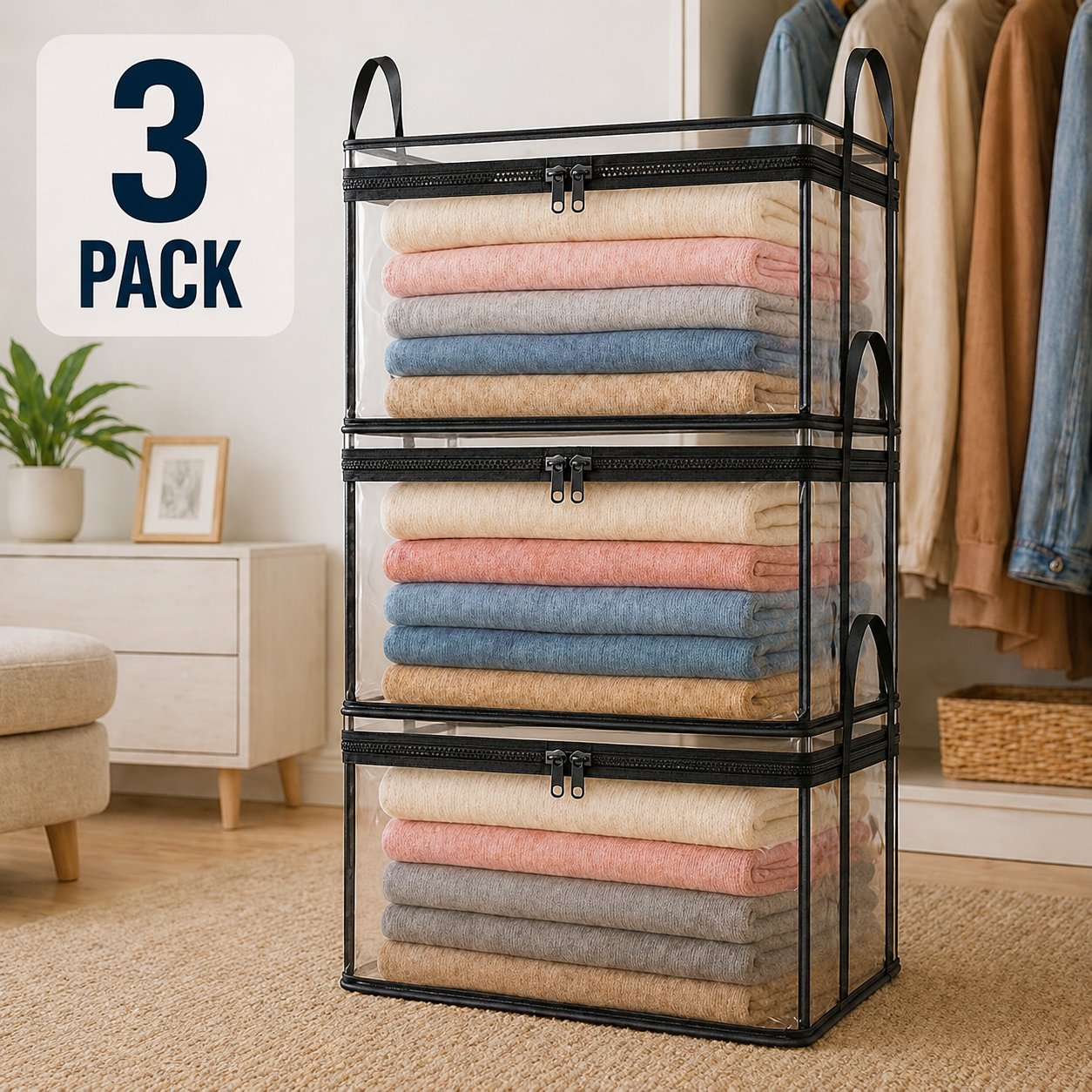 🔥Last Day 49.5% OFF📦Portable Large Heavy-Duty Thick Plastic Clear Storage Box with Hinged Lid