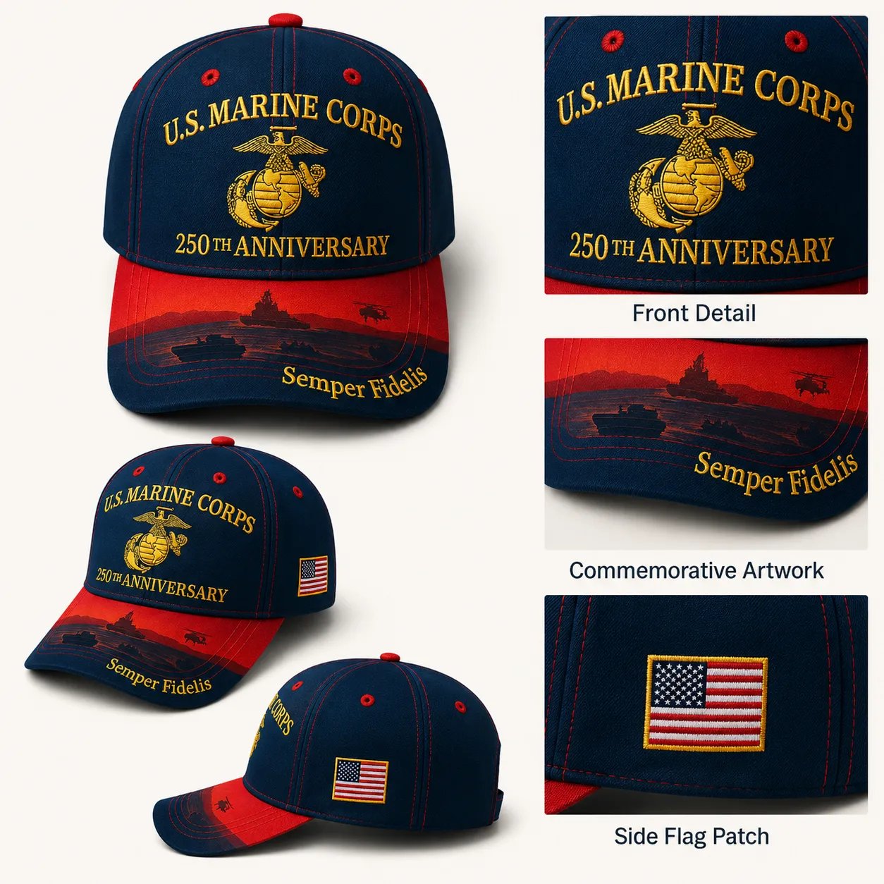 U.S. Marine Corps 250th Anniversary Commemorative Embroidered Cap 🇺🇸