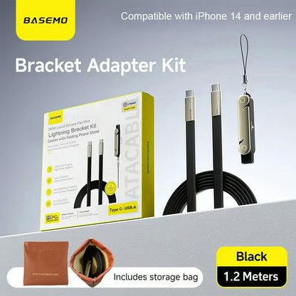 240W Super Fast Charging 360° Rotating Invisible Stand Detachable Two-in-One Charging Cable, Zinc Alloy Silicone Type-C Cable compatible with Apple and Samsung, essential for gaming, office, and car use | Bestselling cutting-edge technology.