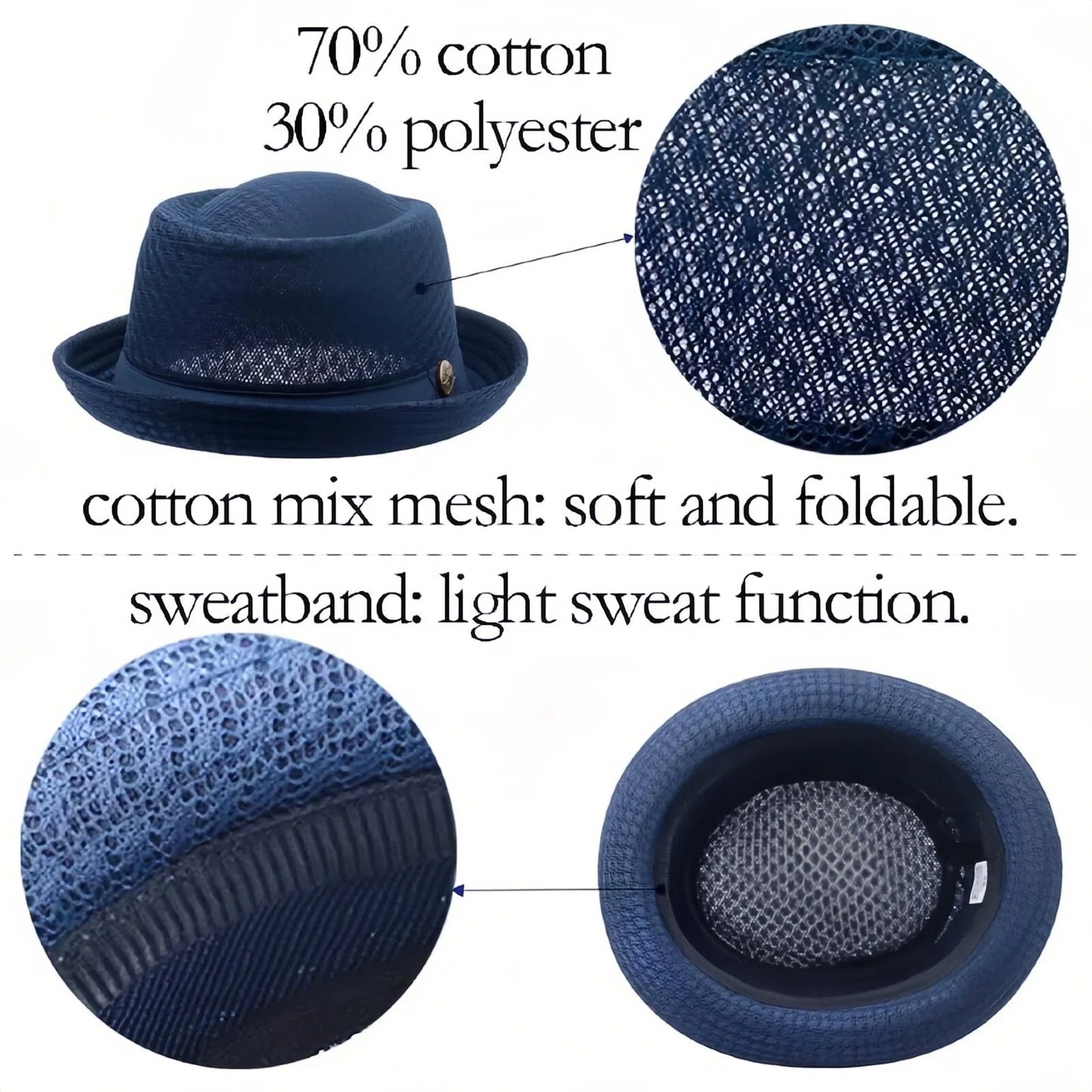 Unisex Breathable Mesh Pork Pie Hat