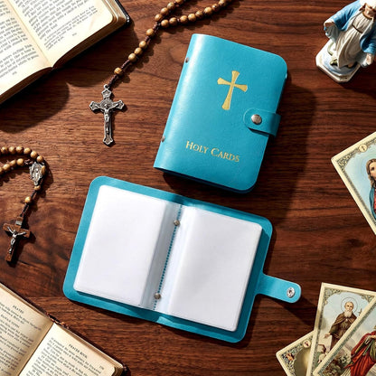 ✝️ Catholic Holy Card Holder – Pocket Prayer Card Organizer with Snap Closure