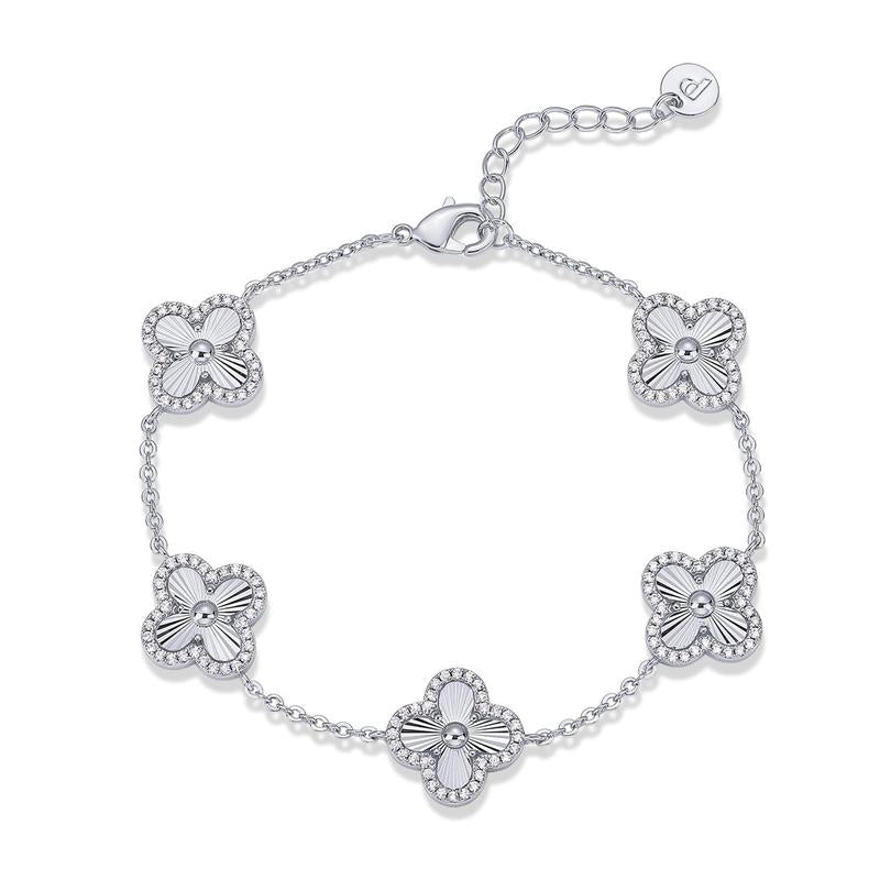 ✨14K Gold Plated Clover Bracelet – Lucky Four-Leaf Charm Station Jewelry