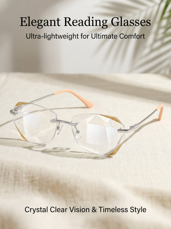 Lowest price of 2026 🔥 High-end titanium alloy frameless reading glasses with beveled edges 👍 Blocks blue light, radiation, and ultraviolet rays, relieving eye fatigue 👓️
