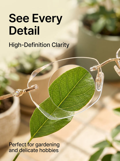 Lowest price of 2026 🔥 High-end titanium alloy frameless reading glasses with beveled edges 👍 Blocks blue light, radiation, and ultraviolet rays, relieving eye fatigue 👓️