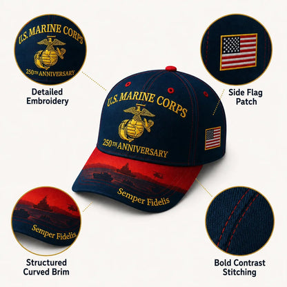 U.S. Marine Corps 250th Anniversary Commemorative Embroidered Cap 🇺🇸