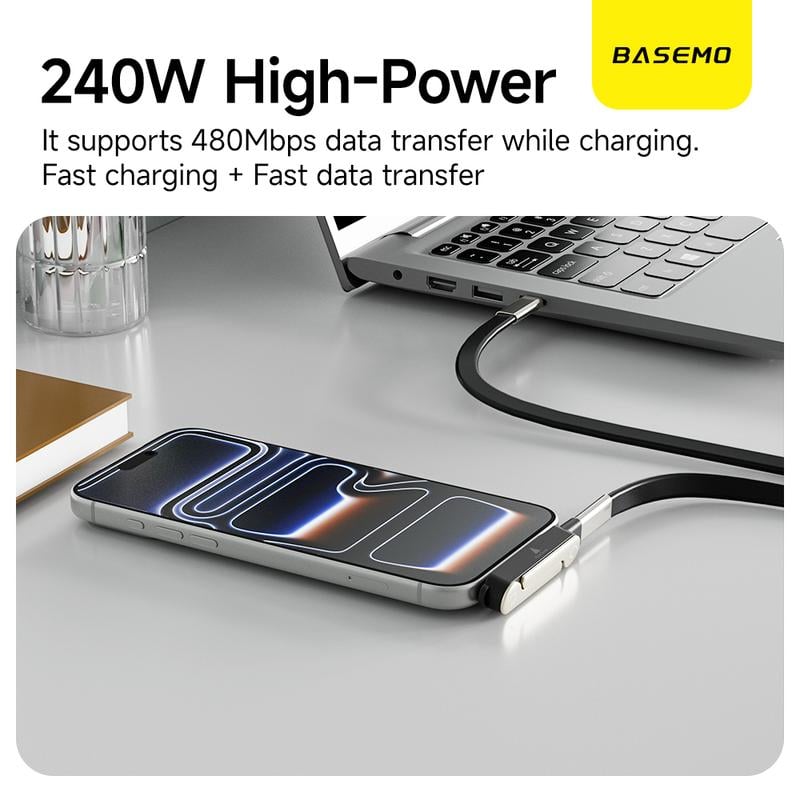 240W Super Fast Charging 360° Rotating Invisible Stand Detachable Two-in-One Charging Cable, Zinc Alloy Silicone Type-C Cable compatible with Apple and Samsung, essential for gaming, office, and car use | Bestselling cutting-edge technology.