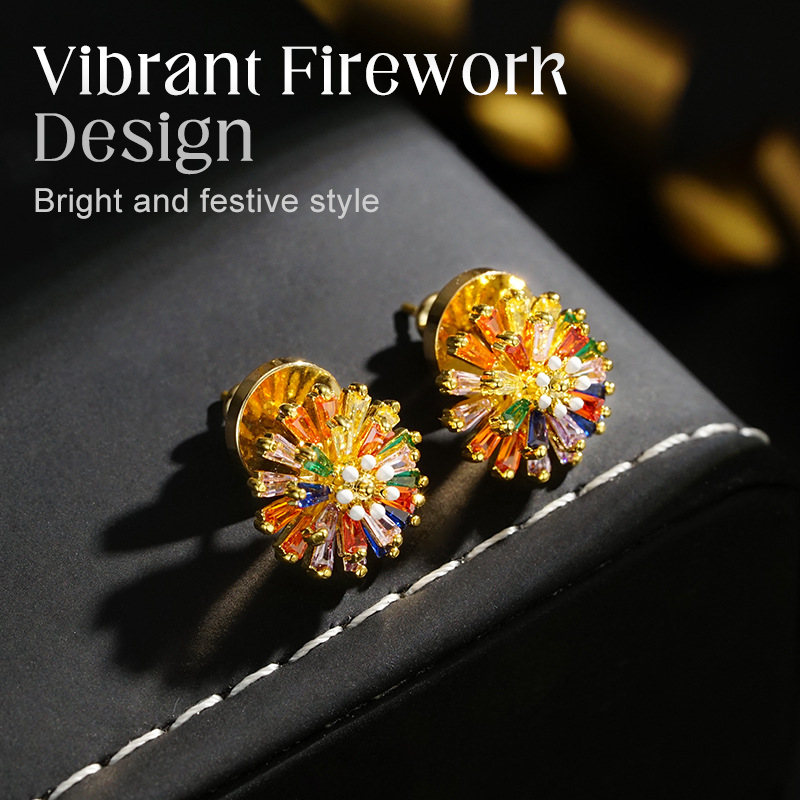 ✨ Colorful Firework Stud Earrings – Cubic Zirconia, 18K Plated, Festive 🎆 detail view