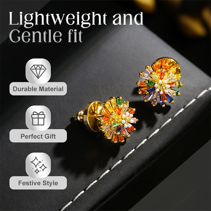 ✨ Colorful Firework Stud Earrings – Cubic Zirconia, 18K Plated, Festive 🎆